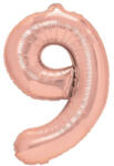 Flippy Balon din Folie Metalizata Flippy, Figurina Cifra, Tema Aniversare 100 cm, Ambalaj Individual, Pai inclus, Umflare cu Aer sau Heliu, Coral, Rose Gold, Cifra 9 (teo-127065)