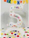 Flippy Balon din Folie Metalizata, Flippy, Figurina Cifra, Model 5 cu Happy Birthday Scris, Tema Aniversare 81 cm, Ambalaj Individual, Pai Inclus, Umflare cu Aer sau Heliu, Alb (teo-133941)