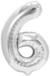 Flippy Balon din Folie Metalizata Flippy, Figurina Cifra, Tema Aniversare 40 cm, Ambalaj Individual, Pai inclus, Umflare cu Aer sau Heliu, Argintiu, Cifra 6 (teo-129212)