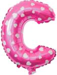 Flippy Balon Folie Metalizata Litera C, Flippy, 40 cm, Cu Imprimeu Inimioare, Umflati cu Heliu sau Aer, Ambalaj Individual, Pai inclus, Roz (teo-129587)