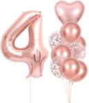 Flippy Set 10 Baloane Folie si Latex, Flippy, Tematica Aniversare, Baloane Latex 25cm, Figurina Inimioara 45 cm, Cifra 4 de 81 cm, Ambalaj Individual, Pai Inclus, Umflare cu Aer sau Heliu, Roz Pal (teo-13392