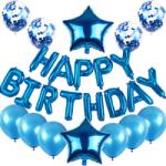 Flippy Set baloane din folie metalizata si baloane din latex, baloane folie Happy Birthday, 4 baloane latex Confetti, 6 baloane latex Albastru, 2 baloane folie Steluta, 40cm, Albastru (teo-127278)