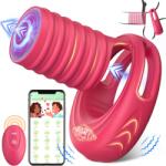 SuperLove Vibrating Cock Ring Penis Sleeve with Remote Red Inel pentru penis