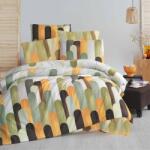 Ralex Lenjerie pat Creponata 100% Bumbac, cearsaf pat 160x240 cm, pilota 140x210 cm, fata perna 50x70 cm, Imprimeu Elegant, Pucioasa Lenjerie de pat