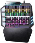 hiwings Tastatura mecanica de gaming RGB cu o singura mana Hiwings, comutator albastru, mini tastatura portabila pentru jocuri cu suport pentru incheietura mainii, iluminare curcubeu RGB, 38 de taste, negru