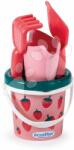 Ecoiffier Set găleată cu stropitoare Strawberry Bucket Beach Écoiffier 12 cm înălțime 5 piese cu greblă lopată de la 12 luni (ECO696)