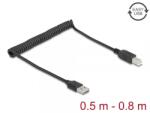 Delock Cablu spiralat EASY USB 2.0-A la USB-B T-T max 0.8m, Delock 90130 (90130)