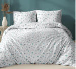  3 részes pamut ágynemű huzat szett - 140X200 cm / türkiz - szürke szolid apró virág mintás