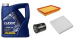 Mannol Suzuki Swift olajcsere szett 1.3-1.5 benzin 2005-2010 levegőszűrő, olajszűrő, pollenszűrő, Mannol Defender, Mannol Classic 10w40 4L (13780-62J00, 16510-61A01, 95860-62J00)