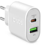 SBS TETRPD20W hálózati töltő 1xUSB-A és 1xUSB-C csatlakozással 20W 3A PD - fehér
