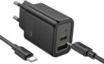 hoco. N61 hálózati töltő 1xUSB-A és 1xUSB-C csatlakozással + Type-C - Lightning kábellel 20W 3A PD QC3.0 - fekete