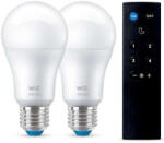 Philips okos E27 LED távirányítóval, opál, 8.5 W, 806 lm, 2200-6500 K +RGB, szabályozható fehér és szín-60 W izzó helyett, 220-240 V, applikációval vezérelhető, Wi-fi (929003649601)