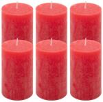 Nexos Set de lumânări rustice, 11, 5 cm, Ø 6, 8 cm, roșu, 6 buc (DK47323_SL06)