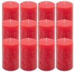 Nexos Set de lumânări rustice, 11, 5 cm, Ø 6, 8 cm, roșu, 12 buc (DK47323_SL12)