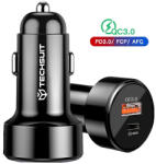 Techsuit - Prémium autós töltő (TE-P31) - USB QC3.0 18W, Type-C PD30W, összesen 48W, LED fény - Fekete