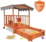 Jurhan HAPPY homokozó verandával, tömör borókafenyőből 130 x 130 x 143 cm barna szürke Jurhan