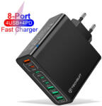 Techsuit Hálózati töltő - 4 x USB, 4 x USB- C, Gyorstöltés, 65W - Fekete