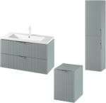 Cersanit Set dulap baie suspendat 2 sertare si lavoar inclus 100 cm, dulap baie suspendat si dulap baie tip coloana, culoare fiord mat, MDF, Cersanit Tirso (setTirsoF2)
