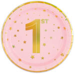 PartyPal Papírtányér 18cm 6db Első szülinapra, 1st, Rózsaszín (LUFI615142)