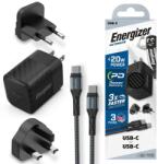 Energizer Зарядно устройство Energizer A20MU, USB-C, EU, UK, US, 20W, кабел Type C към Type C, Черен (A20MUC)