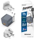Energizer Зарядно устройство Energizer A38QMU, USB-C, USB, EU, UK, US, QC3.0, 38W, Сребрист (A38QMU)