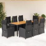 vidaXL 9 részes fekete polyrattan kerti étkezőgarnitúra párnákkal (3212911)