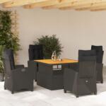 vidaXL 5 részes fekete polyrattan kerti étkezőgarnitúra párnákkal (3277390)