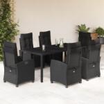 vidaXL 7 részes fekete polyrattan kerti étkezőgarnitúra párnával (3212892)