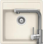 SCHOCK Schock Nemo N-100S konyhai mosogatótálca 490 x 510 mm Cristalite Vanilla, világos bézs és Schock Kantus konyhai csaptelep kihúzható fejjel, rozsdamentes acél (NEN10SVAKNEEDM)