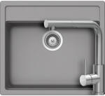 SCHOCK Schock Nemo N-100 konyhai mosogatótálca 570 x 510 mm Cristalite Croma, szürke és Schock Kantus konyhai csaptelep kihúzható fejjel, rozsdamentes acél (NEN10CRKNEEDM)