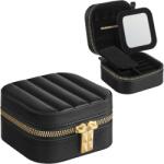 SONGMICS Utazó ékszertok, kis ékszerdoboz-rendező tükörrel, fekete (JBC179B01)