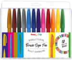 Pentel ecsettoll kalligrafikus hajlékony hegyű Brush Sign Pen 12 db-os - sötétebb színek (SES15-12)
