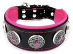 Bestia Zgarda Bijou, Piele Naturala, S: 35-42.5 cm, Negru Roz, pentru Pug, Bulldog, Retriever, etc
