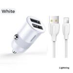 JOYROOM autós töltő 2xUSB 3.1A + Lightning kábel 1m (fehér)