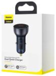 Baseus autós gyorstöltő Dual Quick USB / Type-C 65W QC4.0 + PD 3.0 LCD kijelzős (fekete)