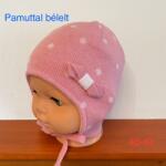  Vastag kötött baba sapka pamut béléssel - Sötétrózsaszín masnis (40-42 cm fejkörfogat)