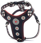 Bestia am Bijou, Piele Naturala, S: 40-73 cm, Negru Rosu, pentru Pug, Bulldog, Jack Russel, etc