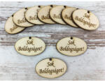  Natúr fa - "Sok Boldogságot! " ovál tábla 2, 5x4cm 10db/csomag - esküvői és kerti parti dekorációhoz