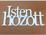  Fa - "Isten hozott" felirat koszorúra 7x14cm fehér - koszorúhoz és asztaldíszhez