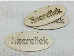  Natúr fa - "Szeretlek" áttört ovál tábla 6x14cm 3db/csomag - papelito