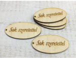  Natúr fa -"Sok szeretettel" gravírozott ovál tábla 4x8cm 5db/csomag - papelito