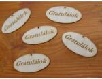  Natúr fa - "Gratulálok" ovál tábla 4x8cm 5db/csomag - esküvői és kerti parti dekorációhoz