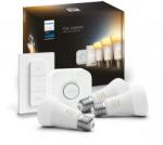 Philips Hue 8719514291232 LED izzók és Bridge Starter Kit készlet 3x8W | E27 | 1100lm | 2200-6500K -3 db-os készlet, szabályozható, ZigBee, Bluetooth,