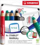 STABILO MARKdry táblákhoz és flipchartokhoz 4db-os vastag színes ceruza készlet törlőkenővel és hegyezővel (648/4-5) (648/4-5)