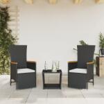vidaXL 3 részes fekete polyrattan kerti étkezőgarnitúra párnákkal (3277543)