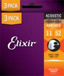 Elixir 3-PACK Phosphor Bronze NanoWeb (16544) 11-52 Custom Light akusztikus húrkészlet 3 db
