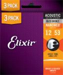 Elixir 3-PACK 80/20 Bronze NanoWeb 12-53 (16539) Light akusztikus húrkészlet - 3 db