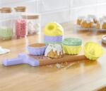Tchibo 12 mini kuglóf sütőforma szettben 4x zsályazöld, 4x orgonalila, 4x sárga
