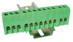 TRACON Szigetelt PE-sín 6x9mm 12x2, 5-16mm2 zöld 63A sárgaréz kezeletlen TRACON - NPE-ZG