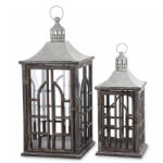 Art-Pol Klasszikus nagy méretű szürke fa lantern szett fehér fém tetővel 78x31x31/60x23x23cm (178785)